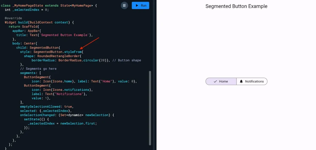 SegmentedButton styleform code example