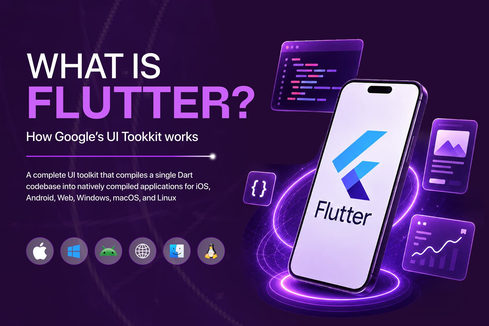 What is Flutter: Google's UI toolkit for building native iOS, Android, web and desktop apps from a single Dart codebase